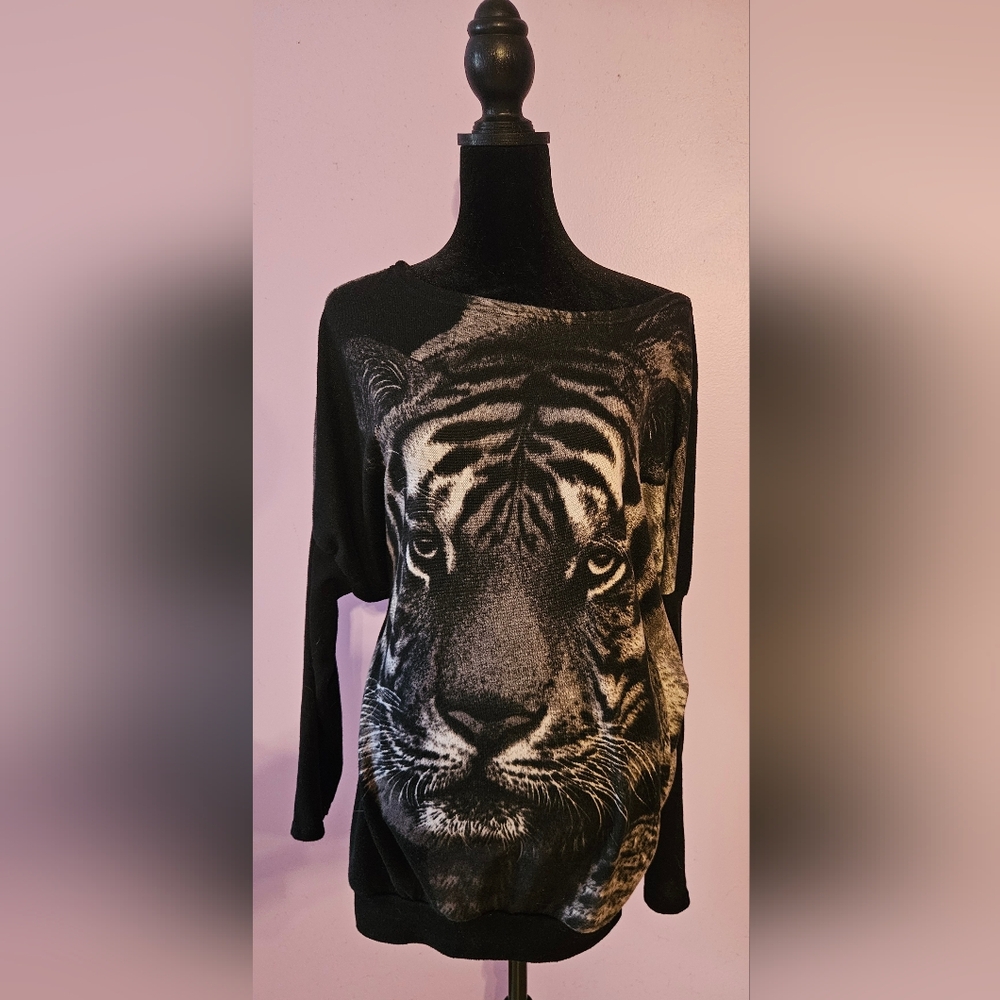 Black and White Tiger Print Sweater Dress